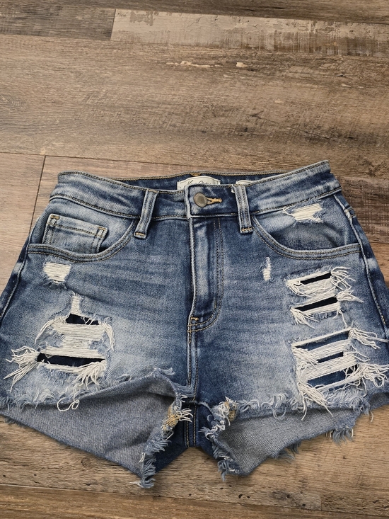KanCan Pants - KanCan Distressed Light Blue High-Rise Ripped Denim Shorts